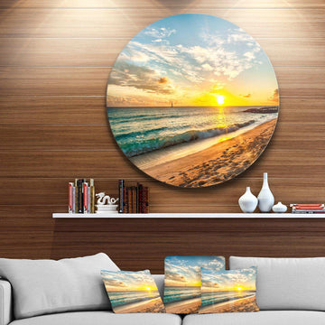 White Beach in Island of Barbados - Sea & Shore Metal Circle Wall Art